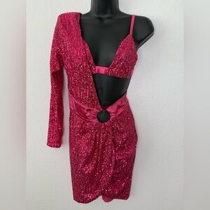 Fashion Nova One Shoulder Pink Sequin Dress